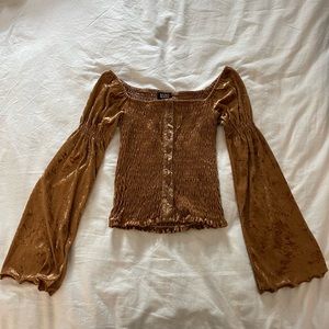Vintage Y2K bronze velvet smocked top.
